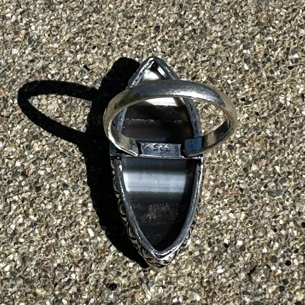 NEW 925 Sterling Silver Owyhee Opal Striped Gemstone Statement Ring Size 8.75